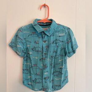 Cat & Jack Teal Dinosaur Button Down Shirt Size 3T